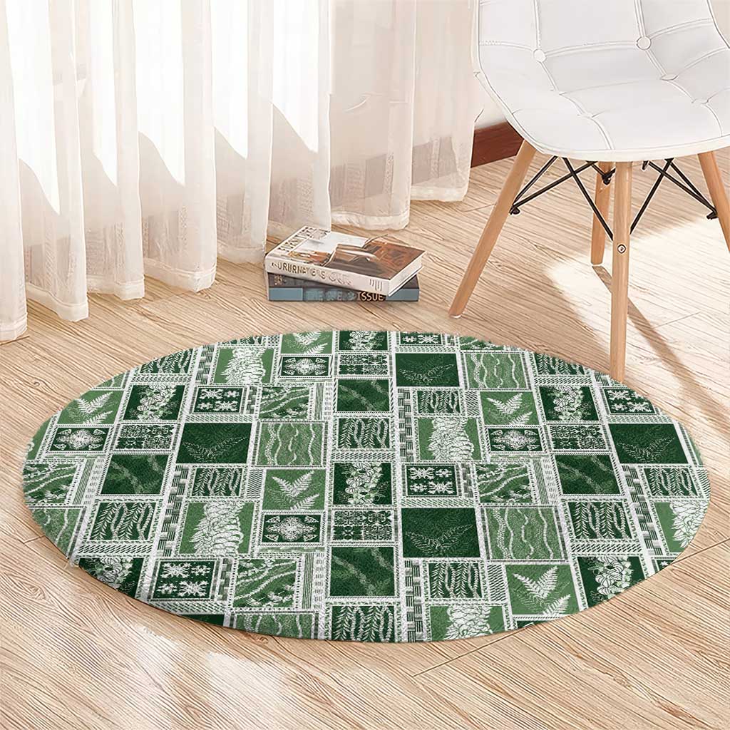 Vintage Aloha Block Quilt Round Carpet Green Inspired Lei Motifs - Polynesian Pride