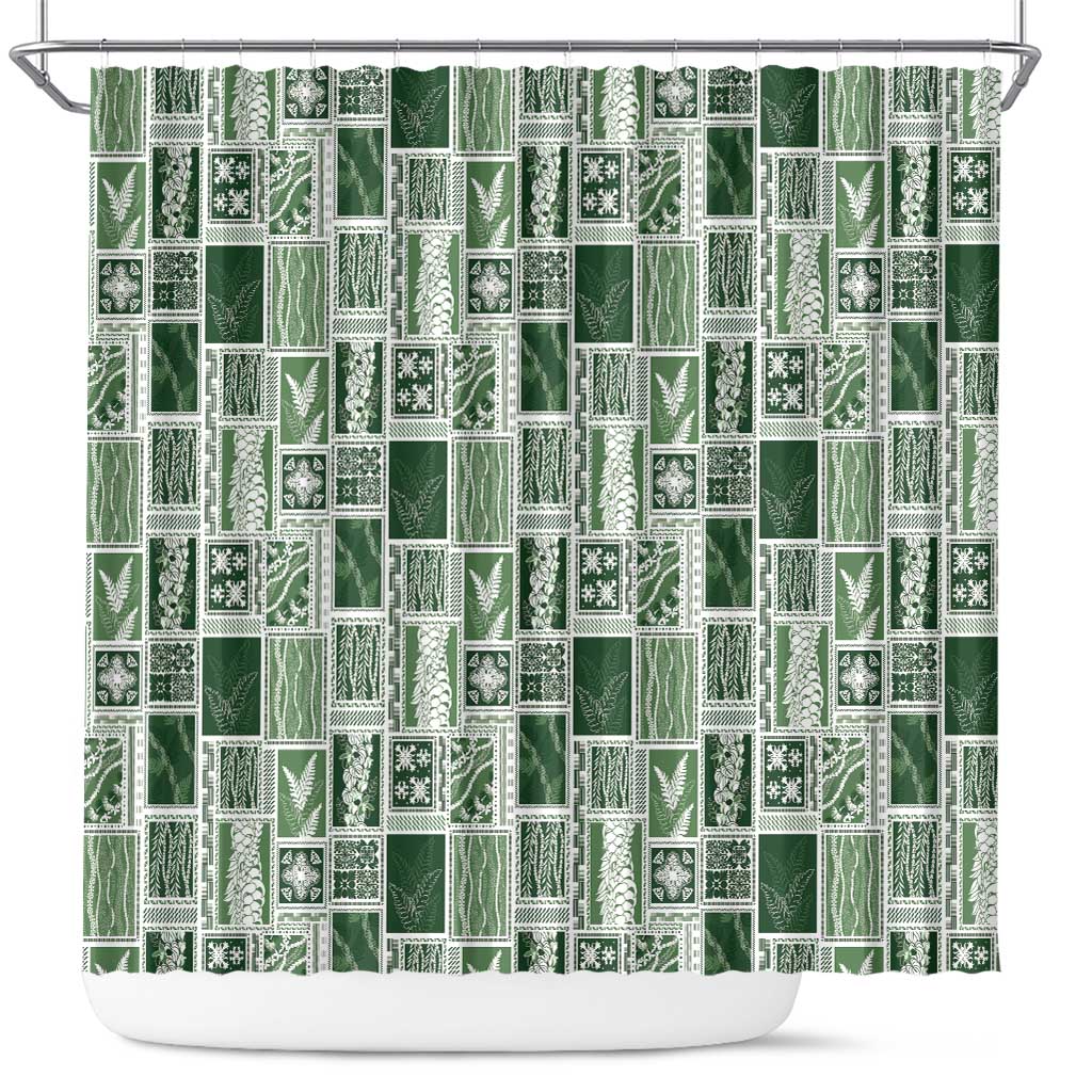 Vintage Aloha Block Quilt Shower Curtain Green Inspired Lei Motifs LT9 Green - Polynesian Pride