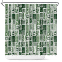 Vintage Aloha Block Quilt Shower Curtain Green Inspired Lei Motifs LT9 Green - Polynesian Pride