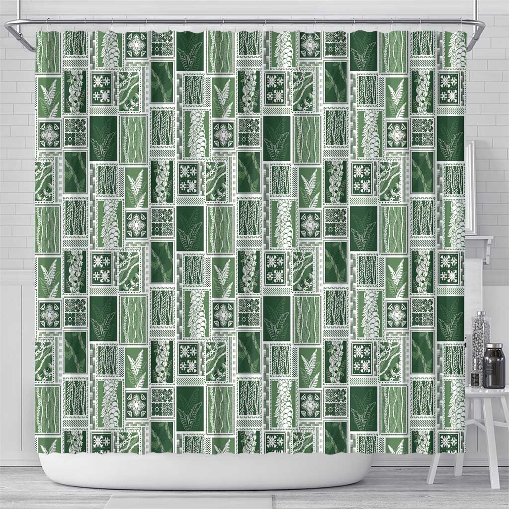 Vintage Aloha Block Quilt Shower Curtain Green Inspired Lei Motifs LT9 - Polynesian Pride