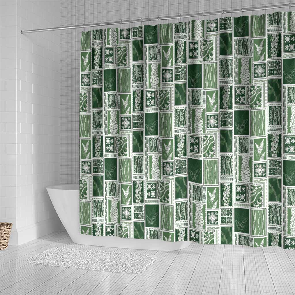 Vintage Aloha Block Quilt Shower Curtain Green Inspired Lei Motifs LT9 - Polynesian Pride