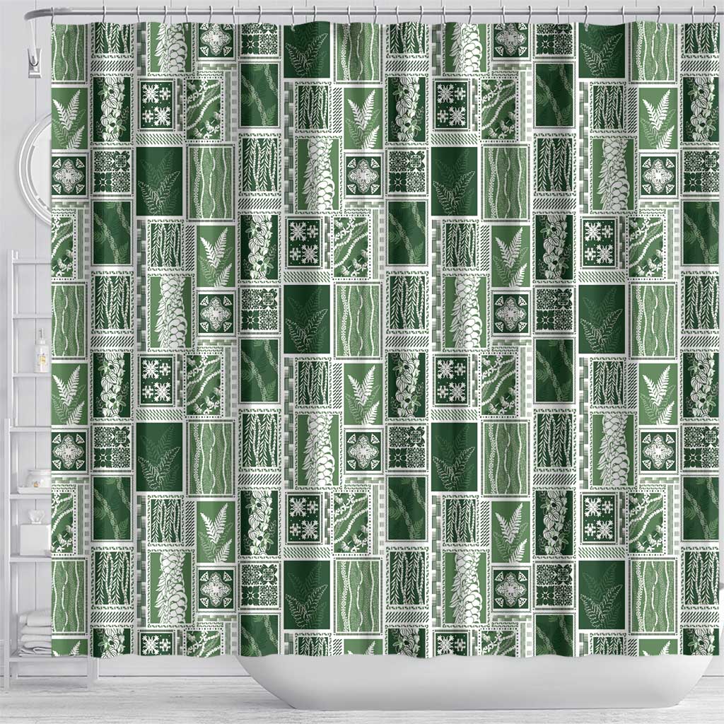 Vintage Aloha Block Quilt Shower Curtain Green Inspired Lei Motifs LT9 - Polynesian Pride