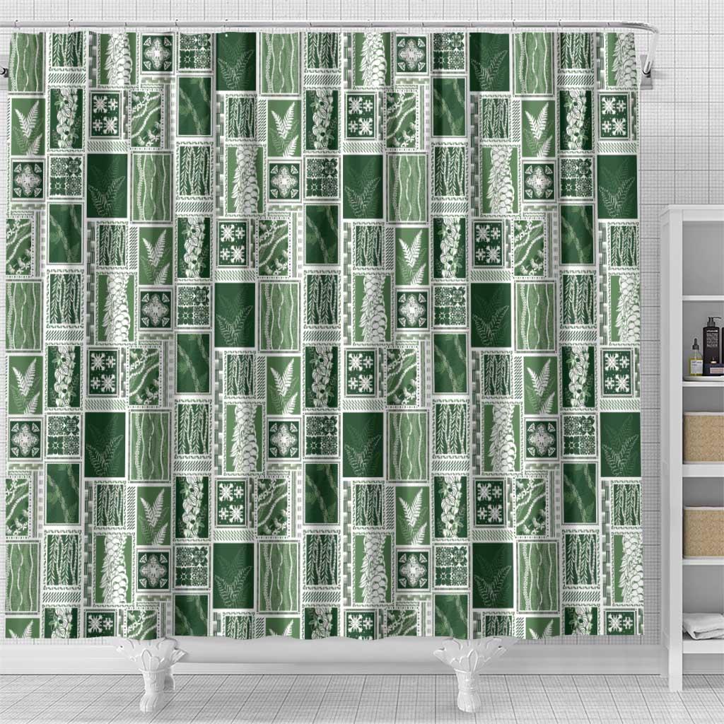 Vintage Aloha Block Quilt Shower Curtain Green Inspired Lei Motifs LT9 - Polynesian Pride