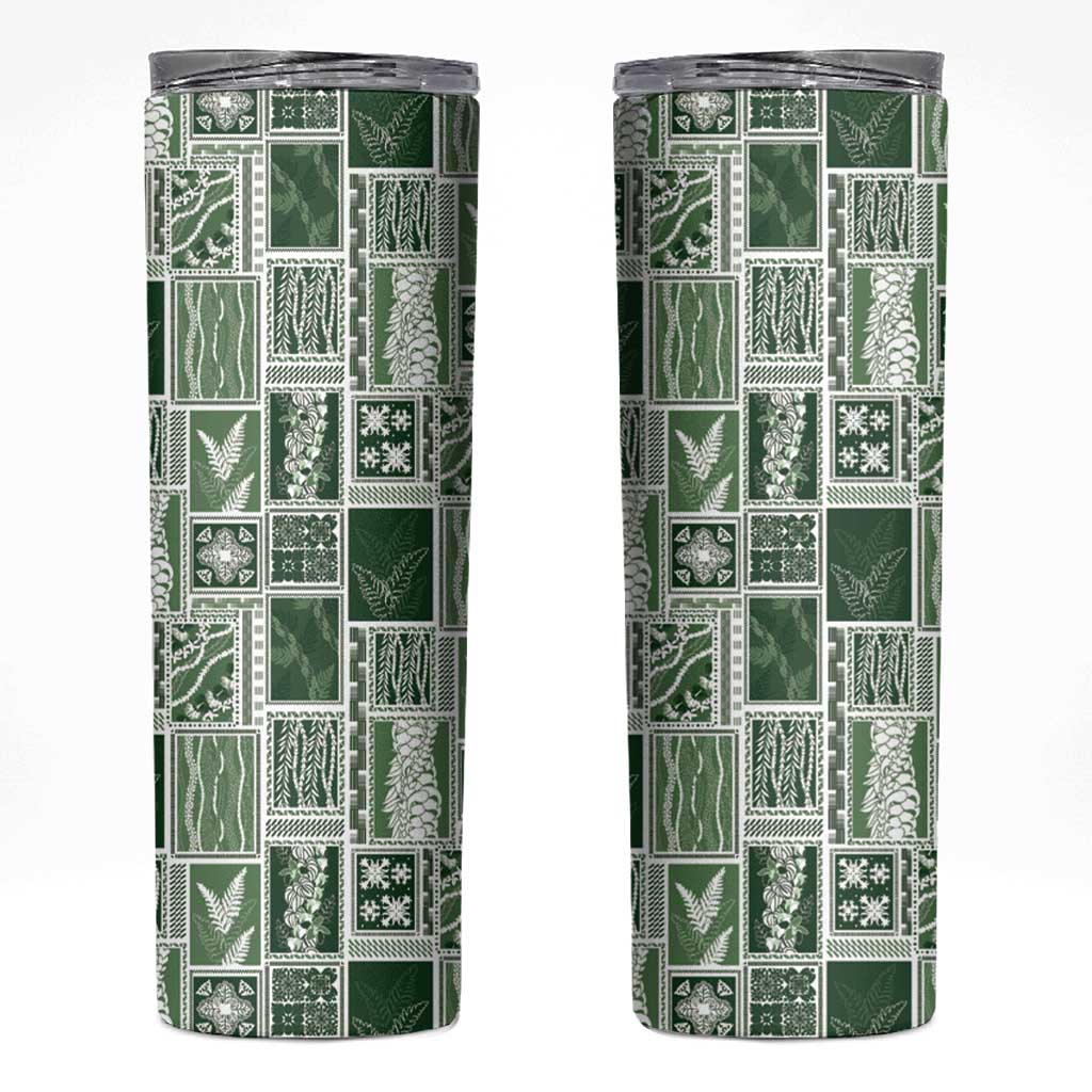 Vintage Aloha Block Quilt Skinny Tumbler Green Inspired Lei Motifs - Polynesian Pride