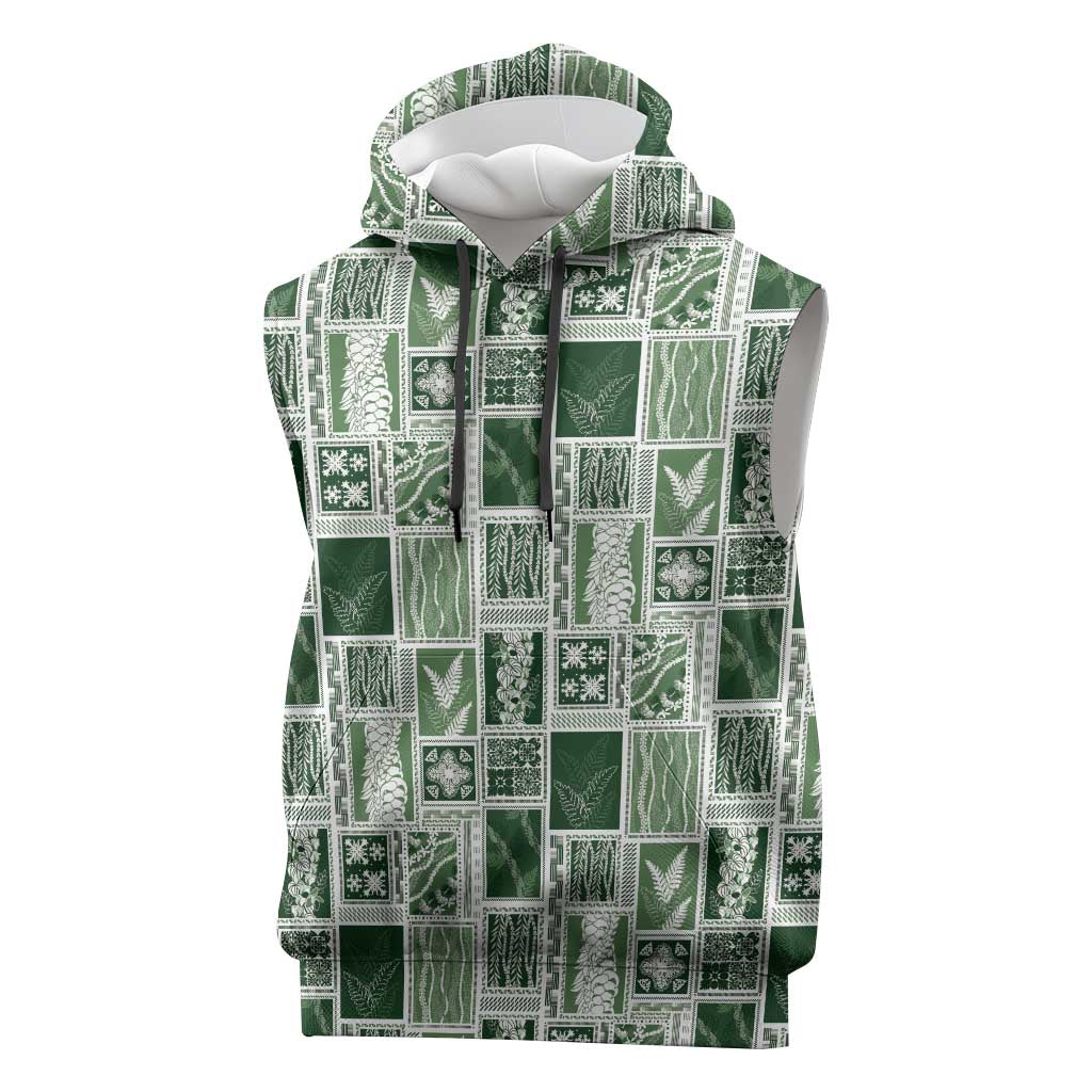 Vintage Aloha Block Quilt Sleeveless Hoodie Green Inspired Lei Motifs - Polynesian Pride