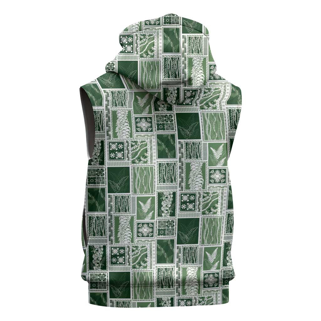 Vintage Aloha Block Quilt Sleeveless Hoodie Green Inspired Lei Motifs - Polynesian Pride