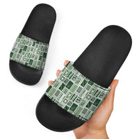 Vintage Aloha Block Quilt Slide Sandals Green Inspired Lei Motifs - Polynesian Pride