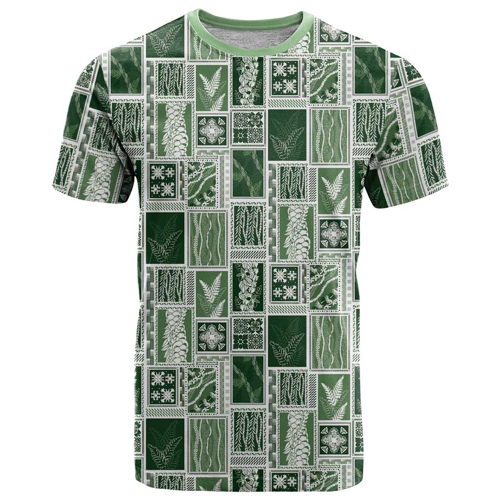 Vintage Aloha Block Quilt T Shirt Green Inspired Lei Motifs - Polynesian Pride