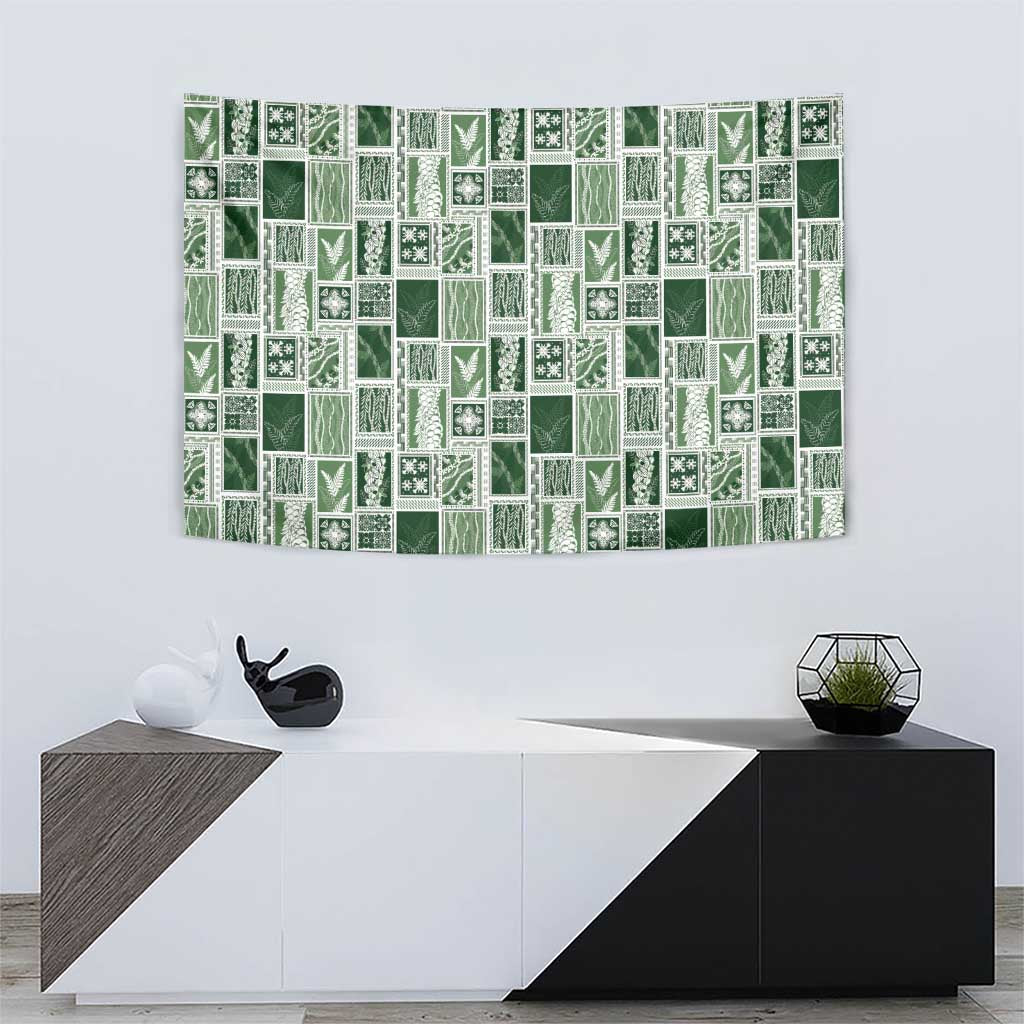 Vintage Aloha Block Quilt Tapestry Green Inspired Lei Motifs - Polynesian Pride