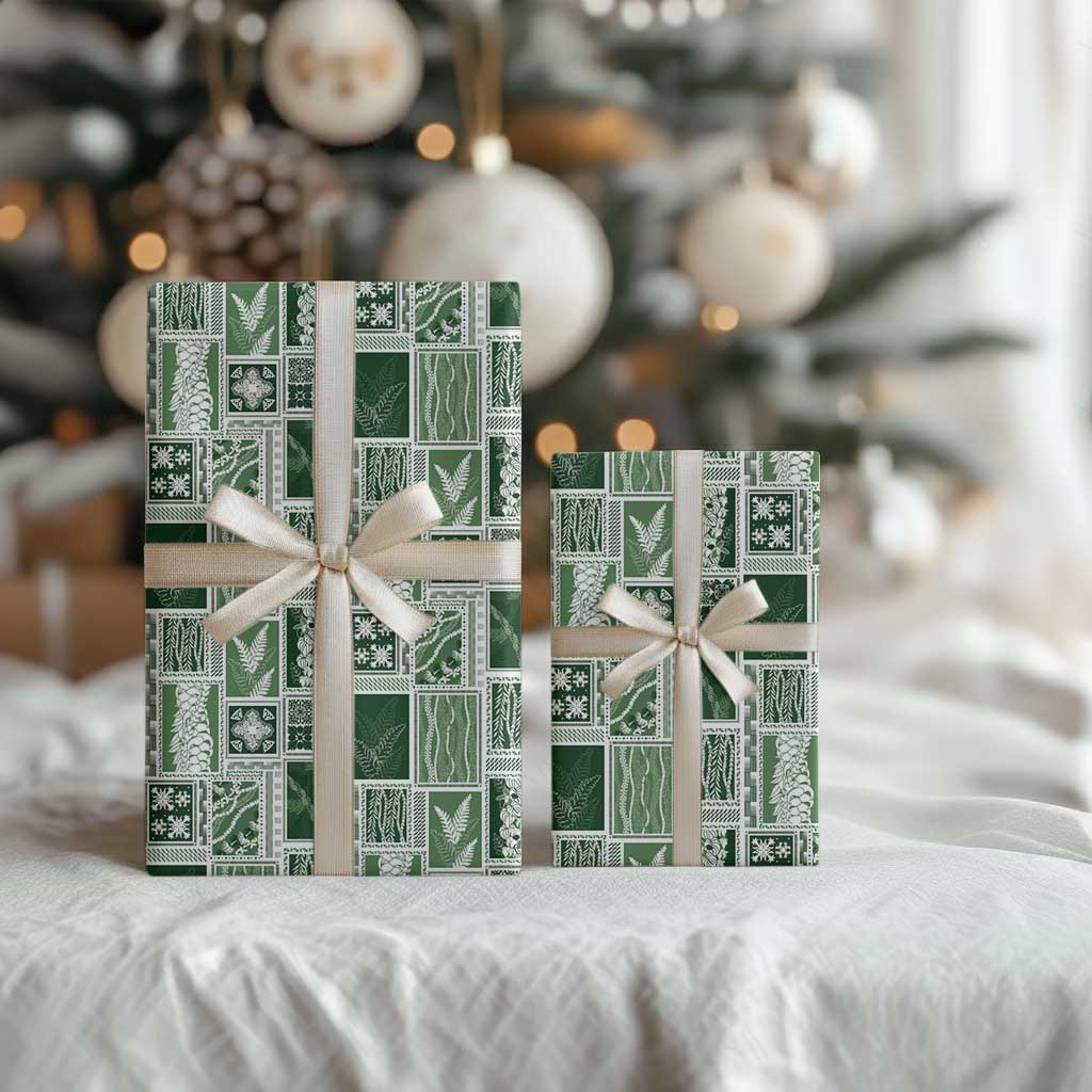 Vintage Aloha Block Quilt Wrapping Paper Green Inspired Lei Motifs - Polynesian Pride