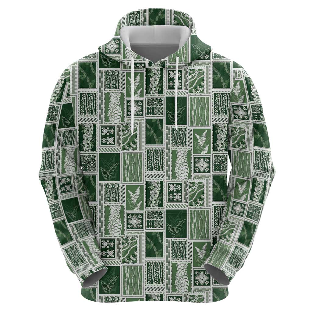 Vintage Aloha Block Quilt Zip Hoodie Green Inspired Lei Motifs - Polynesian Pride