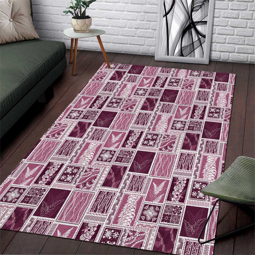 Vintage Aloha Block Quilt Area Rug Pink Inspired Lei Motifs - Polynesian Pride