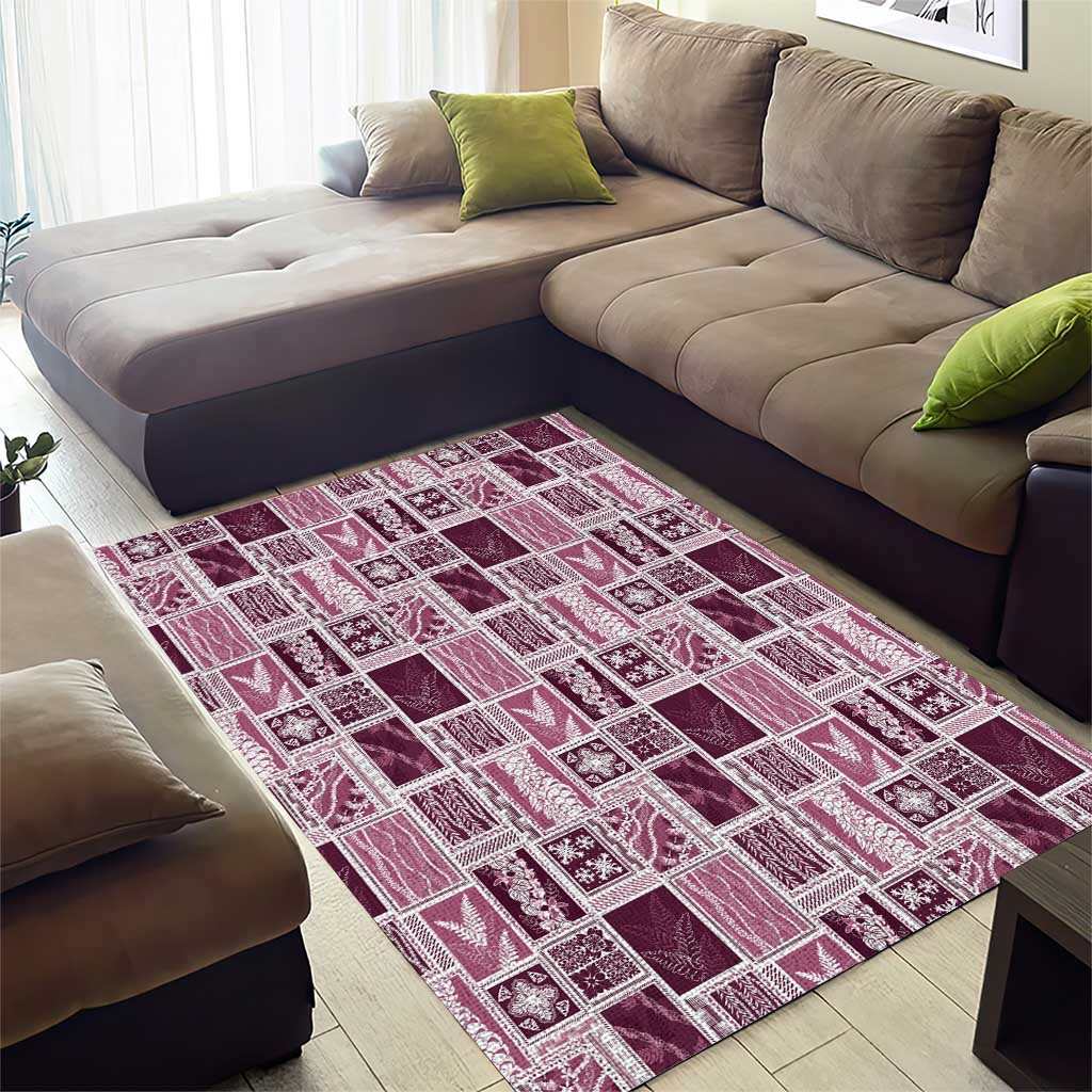 Vintage Aloha Block Quilt Area Rug Pink Inspired Lei Motifs - Polynesian Pride