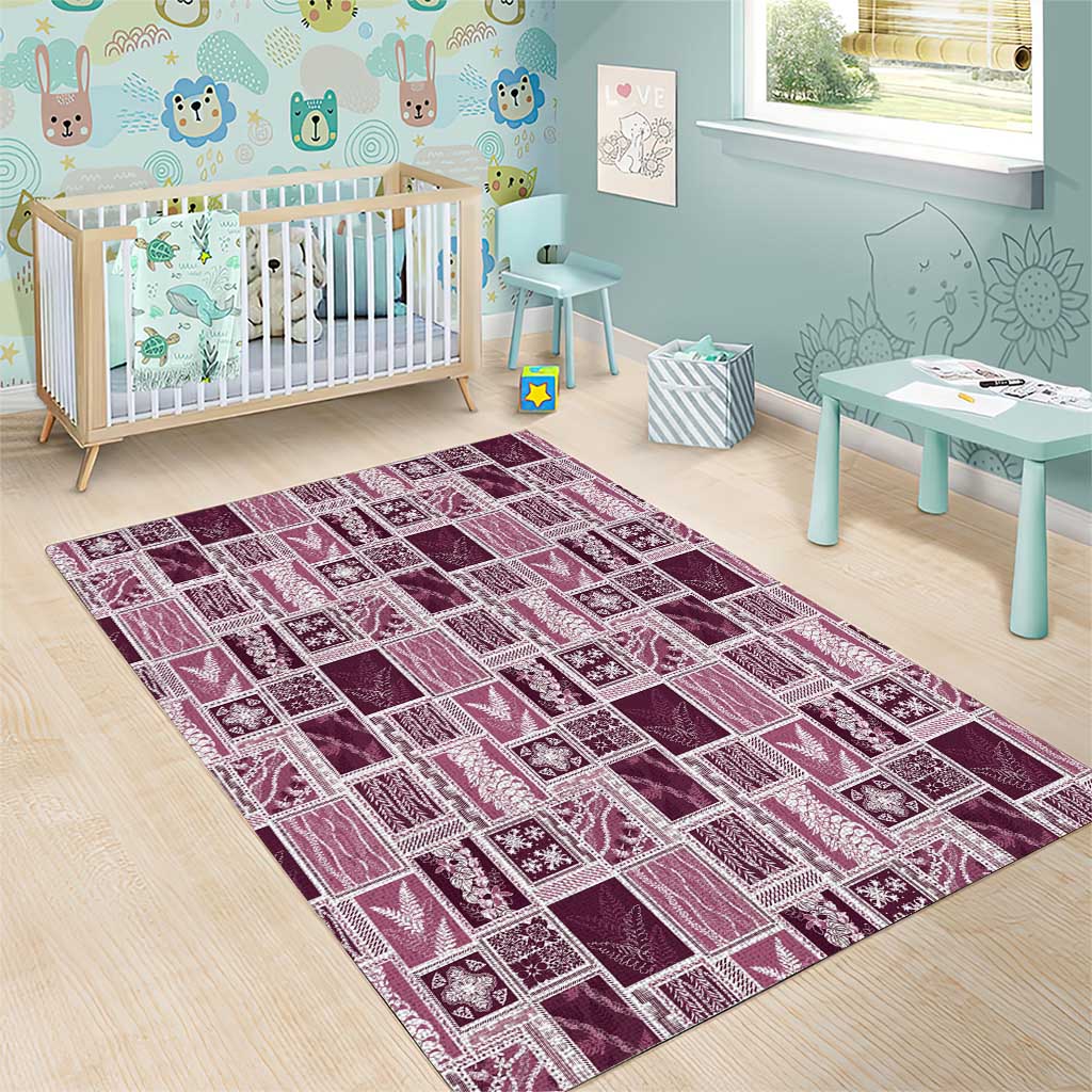 Vintage Aloha Block Quilt Area Rug Pink Inspired Lei Motifs - Polynesian Pride