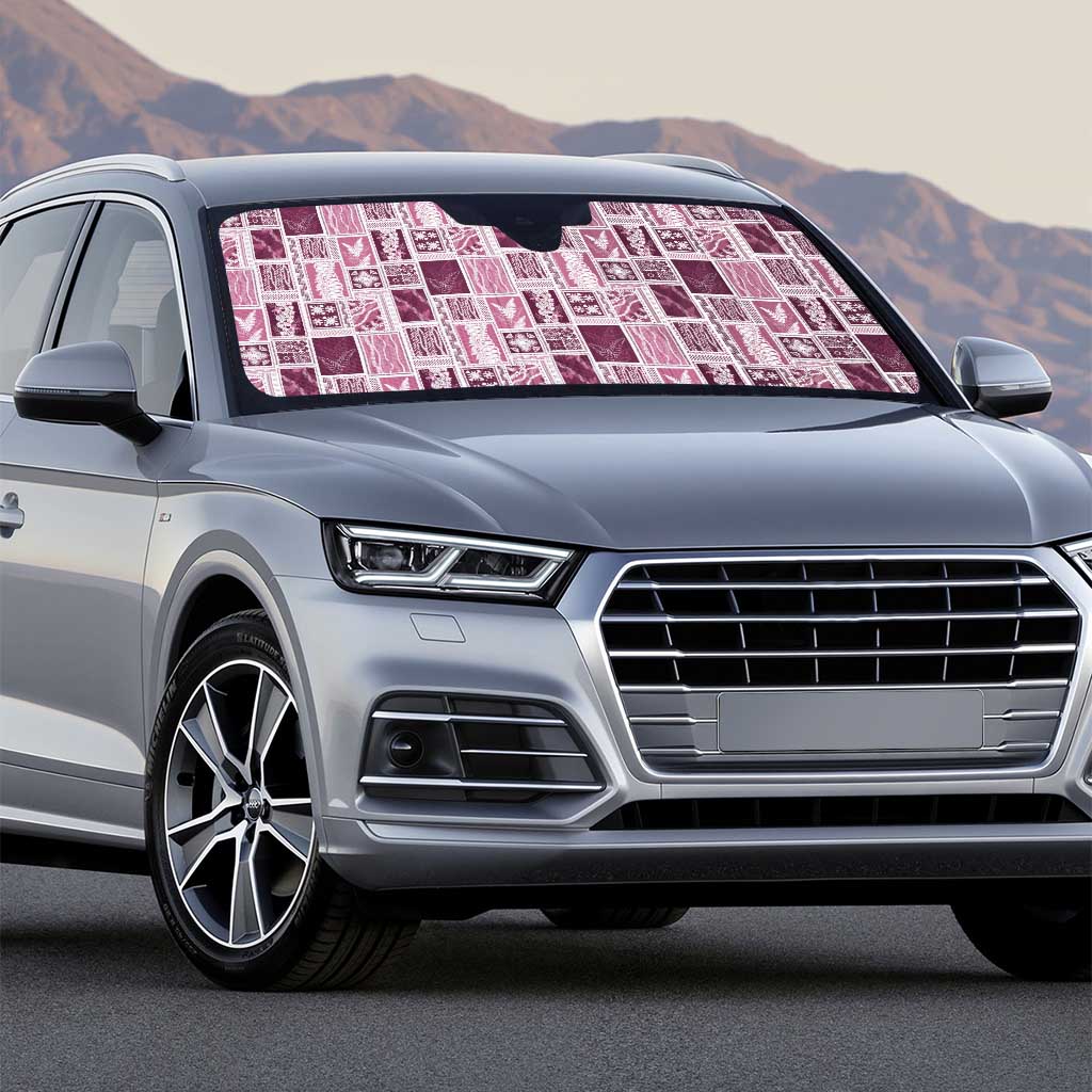 Vintage Aloha Block Quilt Auto Sun Shade Pink Inspired Lei Motifs - Polynesian Pride