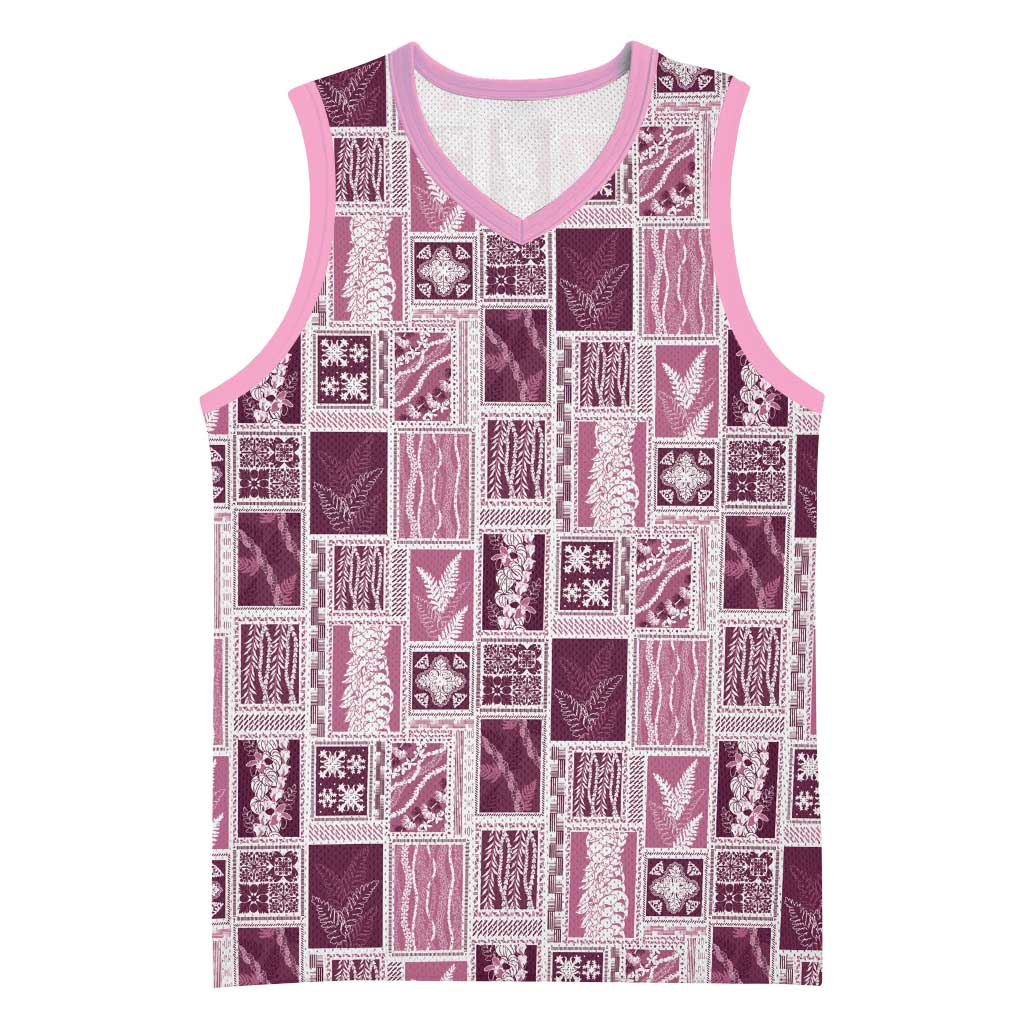 Vintage Aloha Block Quilt Basketball Jersey Pink Inspired Lei Motifs - Polynesian Pride