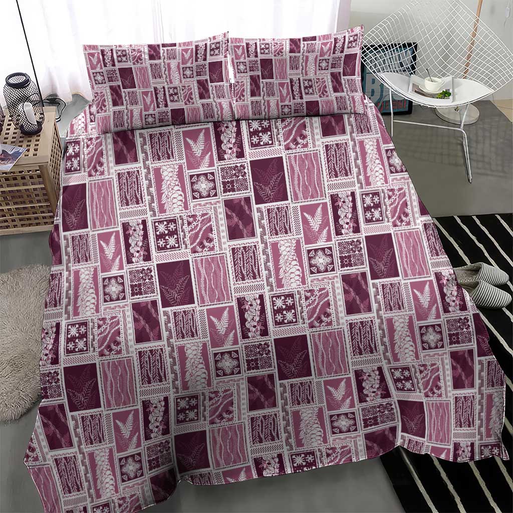 Vintage Aloha Block Quilt Bedding Set Pink Inspired Lei Motifs - Polynesian Pride