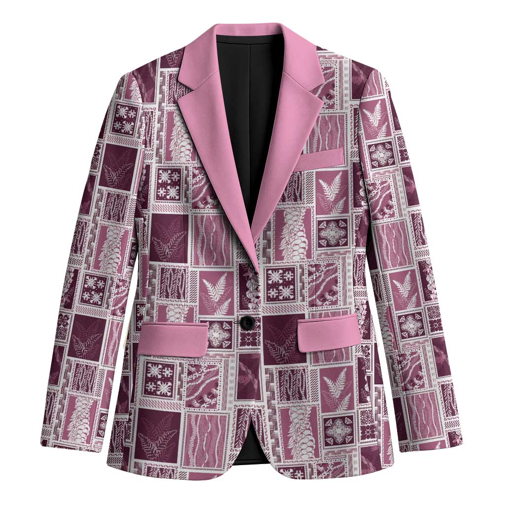 Vintage Aloha Block Quilt Blazer Pink Inspired Lei Motifs - Polynesian Pride