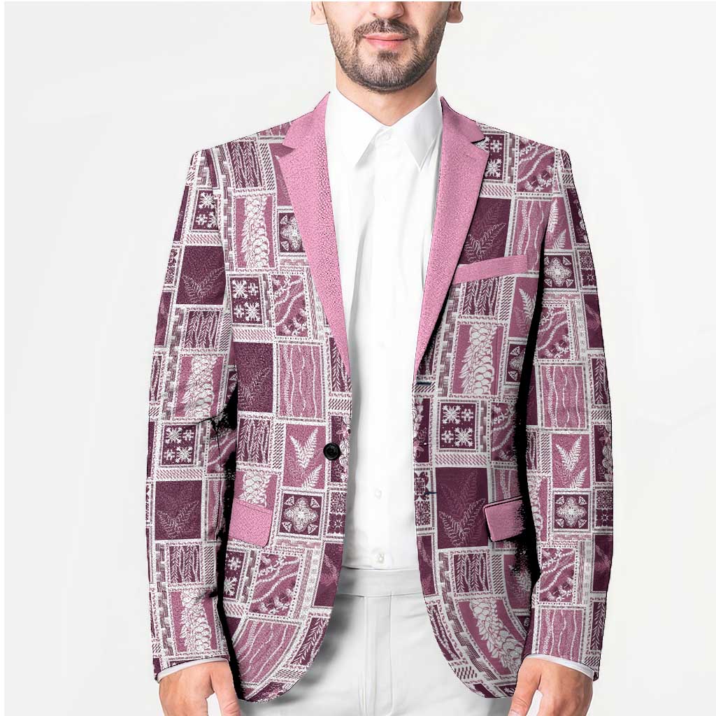 Vintage Aloha Block Quilt Blazer Pink Inspired Lei Motifs - Polynesian Pride