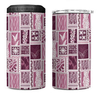 Vintage Aloha Block Quilt 4 in 1 Can Cooler Tumbler Pink Inspired Lei Motifs - Polynesian Pride