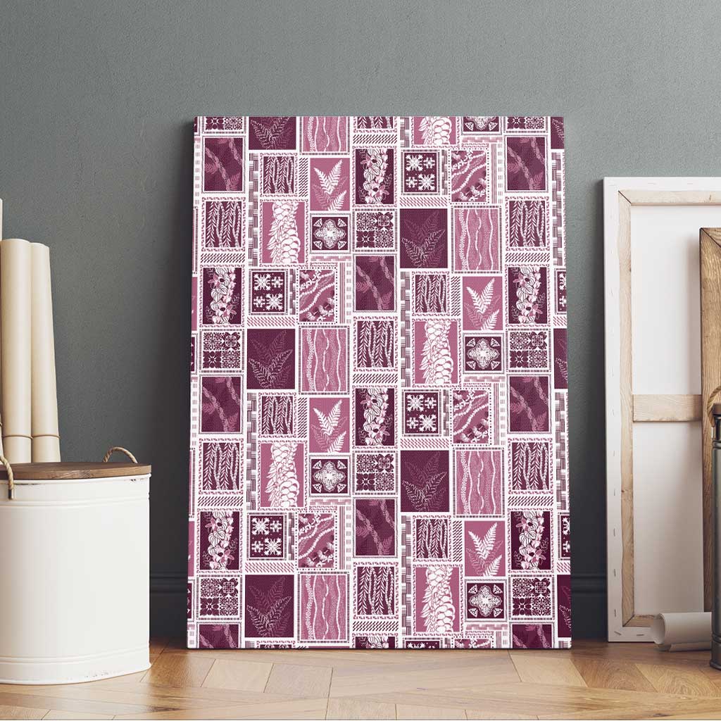 Vintage Aloha Block Quilt Canvas Wall Art Pink Inspired Lei Motifs - Polynesian Pride