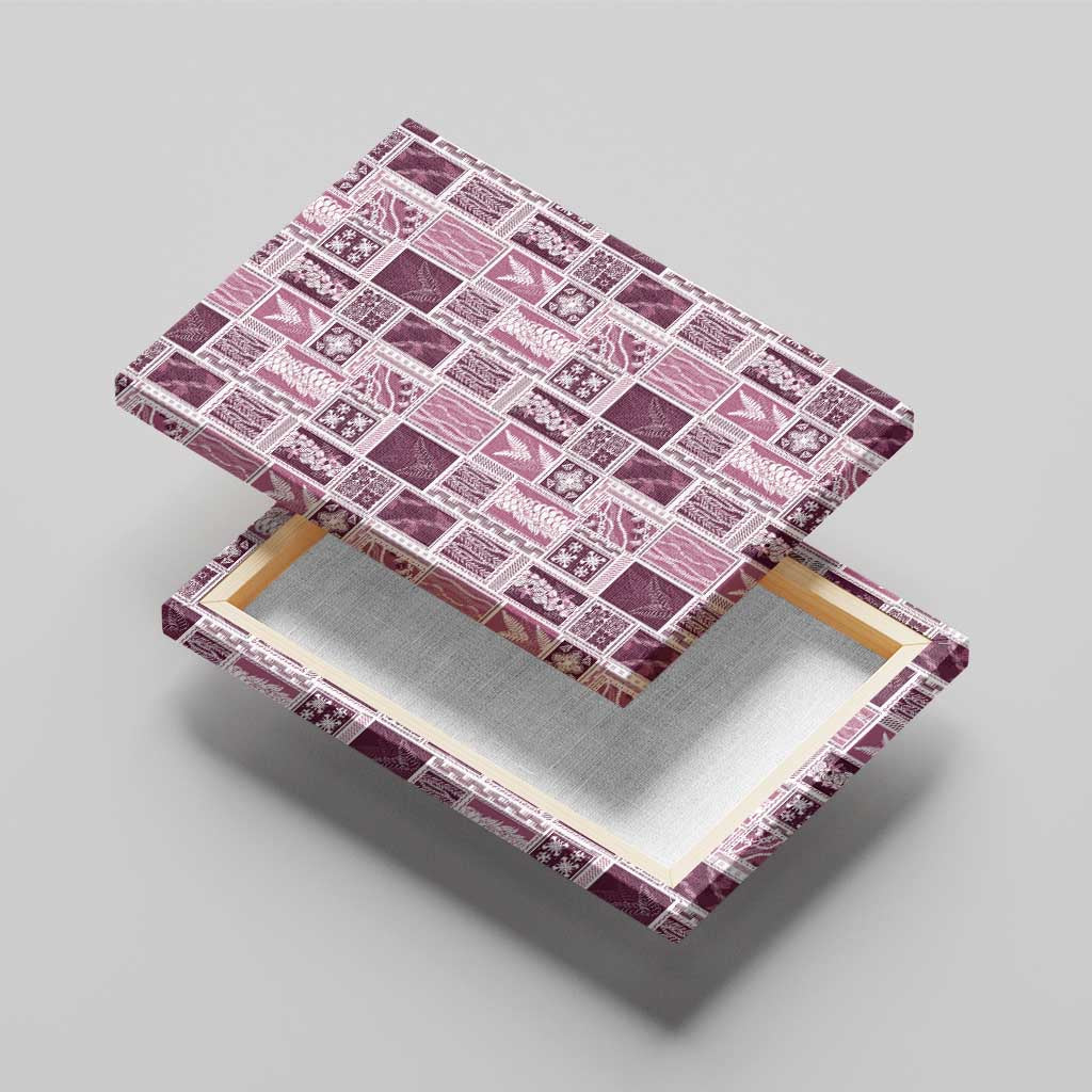 Vintage Aloha Block Quilt Canvas Wall Art Pink Inspired Lei Motifs - Polynesian Pride