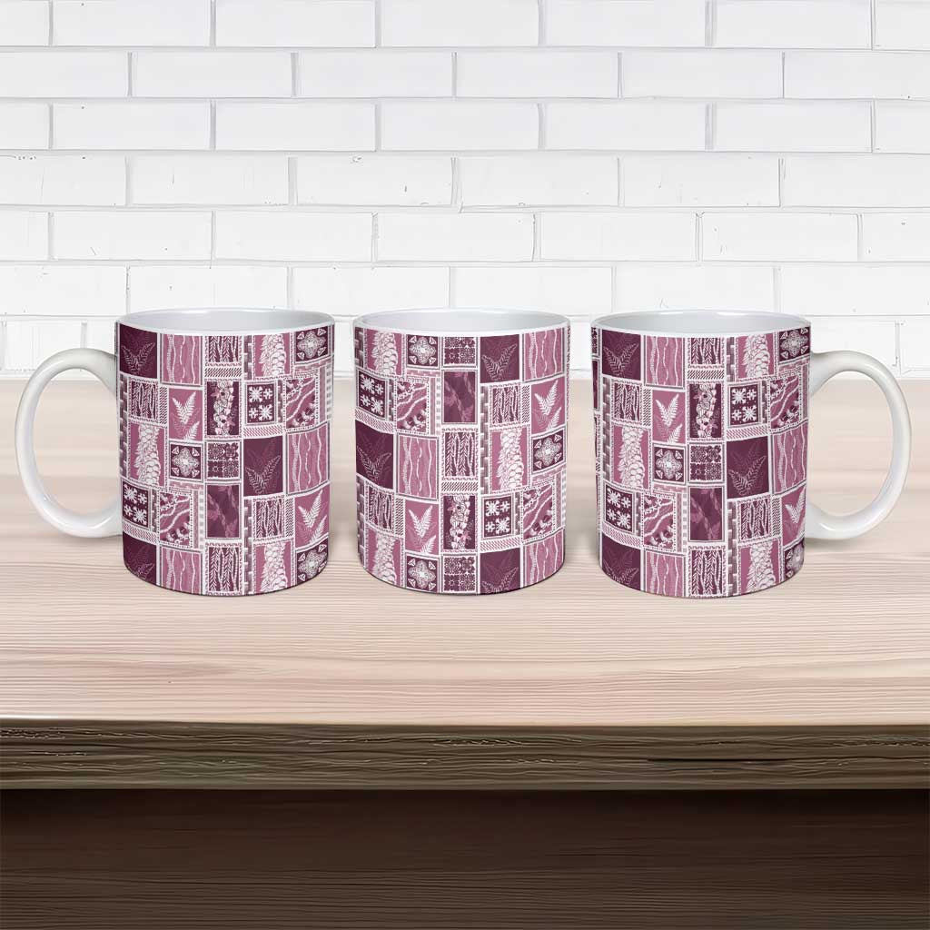 Vintage Aloha Block Quilt Ceramic Mug Pink Inspired Lei Motifs - Polynesian Pride