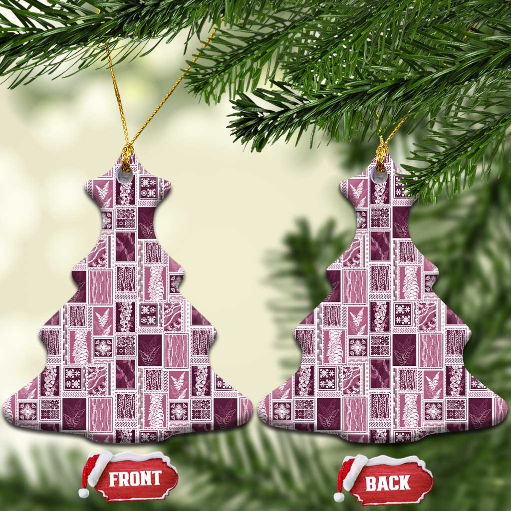 Vintage Aloha Block Quilt Ceramic Ornament Pink Inspired Lei Motifs - Polynesian Pride