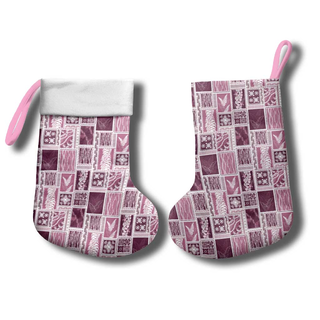 Vintage Aloha Block Quilt Christmas Stocking Pink Inspired Lei Motifs - Polynesian Pride