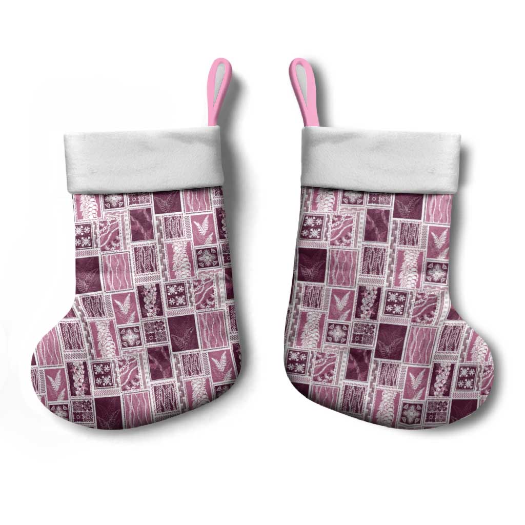 Vintage Aloha Block Quilt Christmas Stocking Pink Inspired Lei Motifs - Polynesian Pride