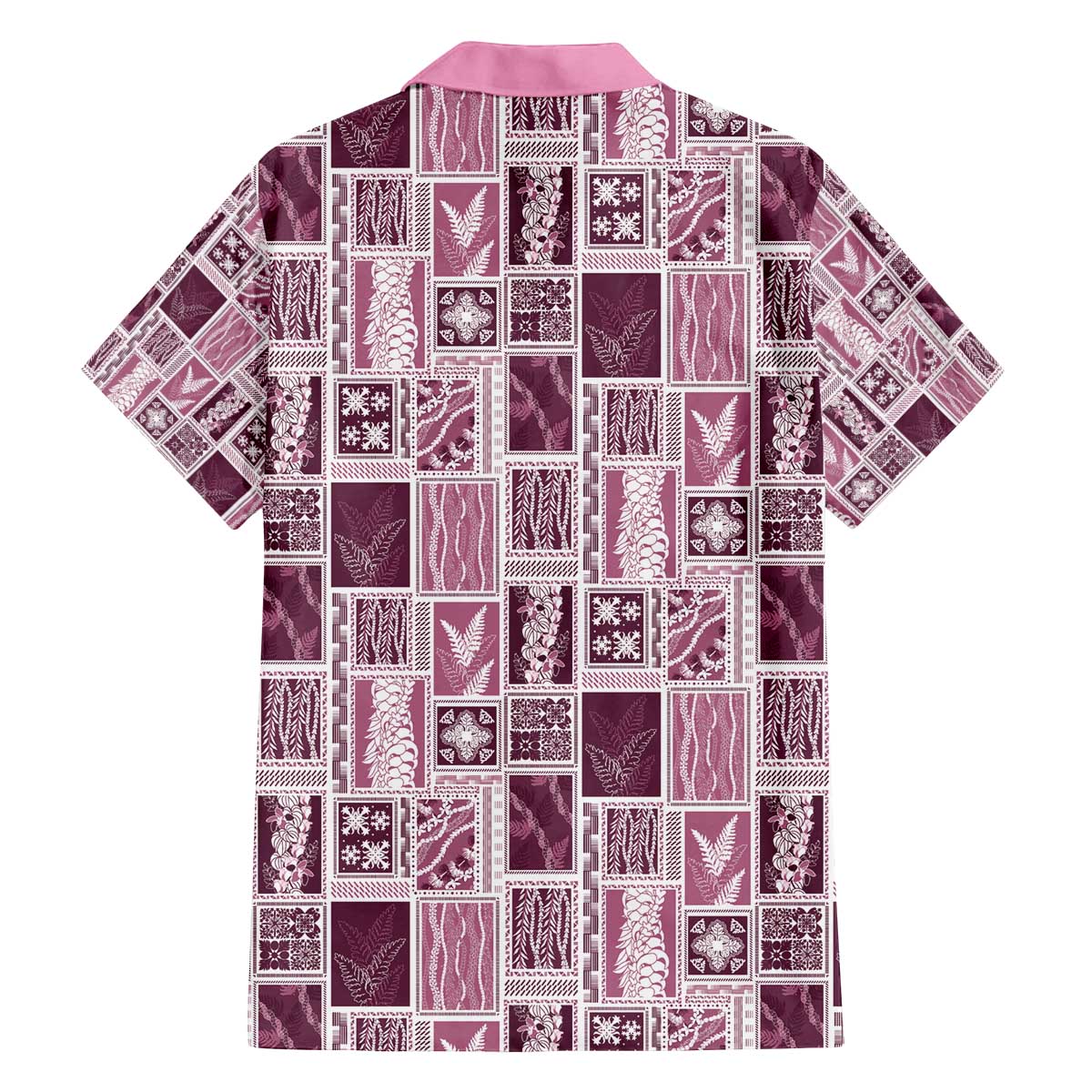 Vintage Aloha Block Quilt Family Matching Off The Shoulder Long Sleeve Dress and Hawaiian Shirt Pink Inspired Lei Motifs - Polynesian Pride