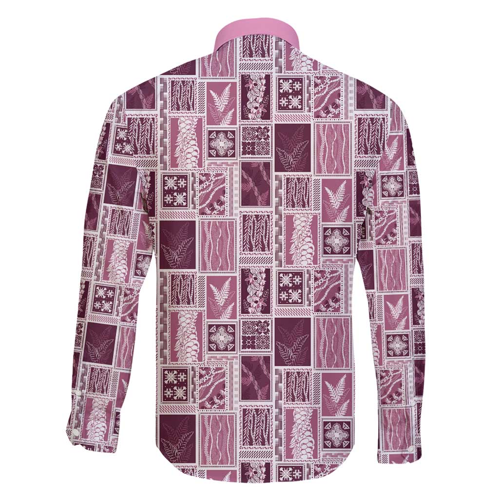 Vintage Aloha Block Quilt Family Matching Summer Maxi Dress and Hawaiian Shirt Pink Inspired Lei Motifs - Polynesian Pride