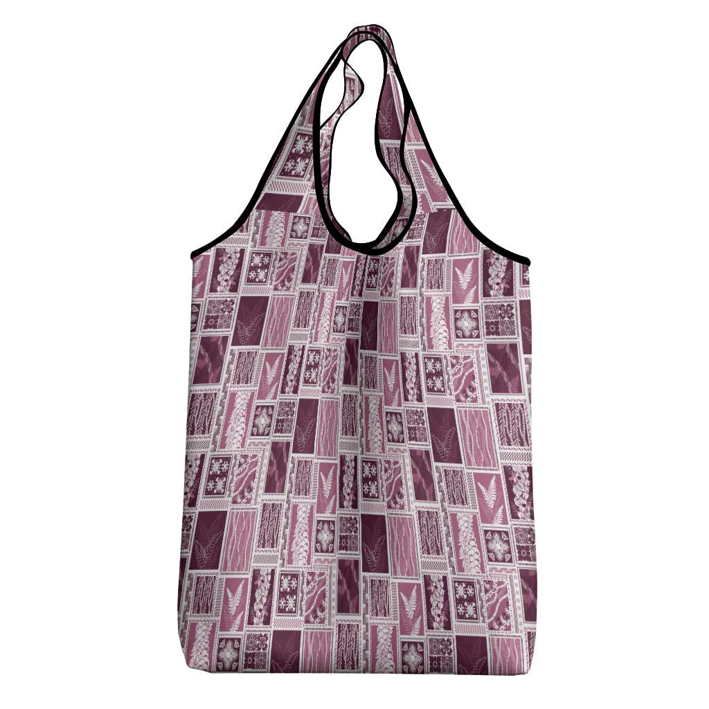 Vintage Aloha Block Quilt Grocery Bag Pink Inspired Lei Motifs - Polynesian Pride