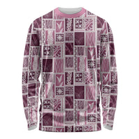 Vintage Aloha Block Quilt Long Sleeve Shirt Pink Inspired Lei Motifs - Polynesian Pride