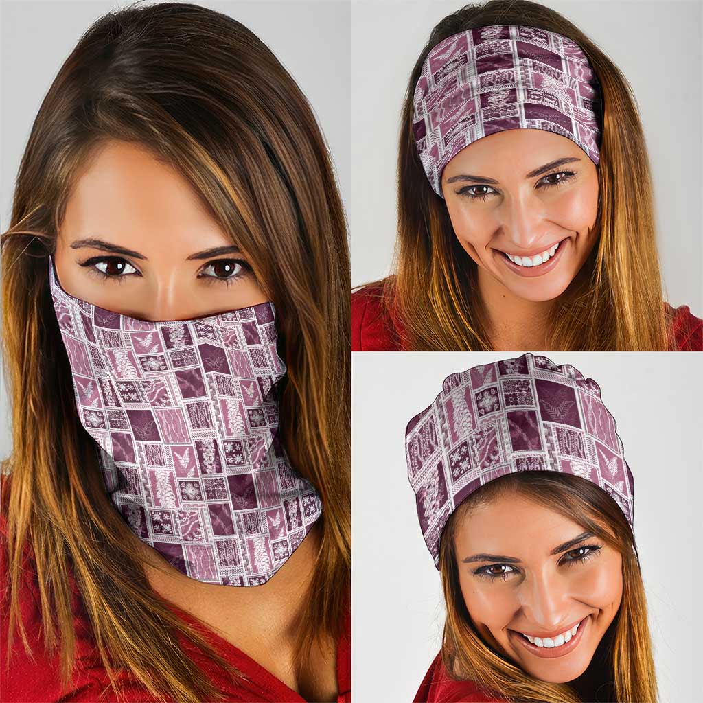 Vintage Aloha Block Quilt Neck Gaiter Pink Inspired Lei Motifs - Polynesian Pride