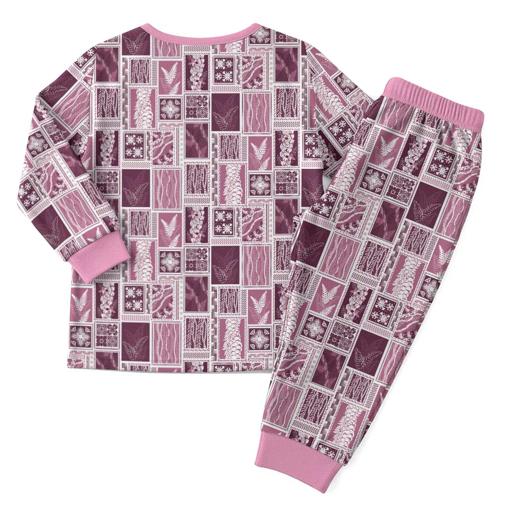 Vintage Aloha Block Quilt Christmas Pajama Set Pink Inspired Lei Motifs - Polynesian Pride