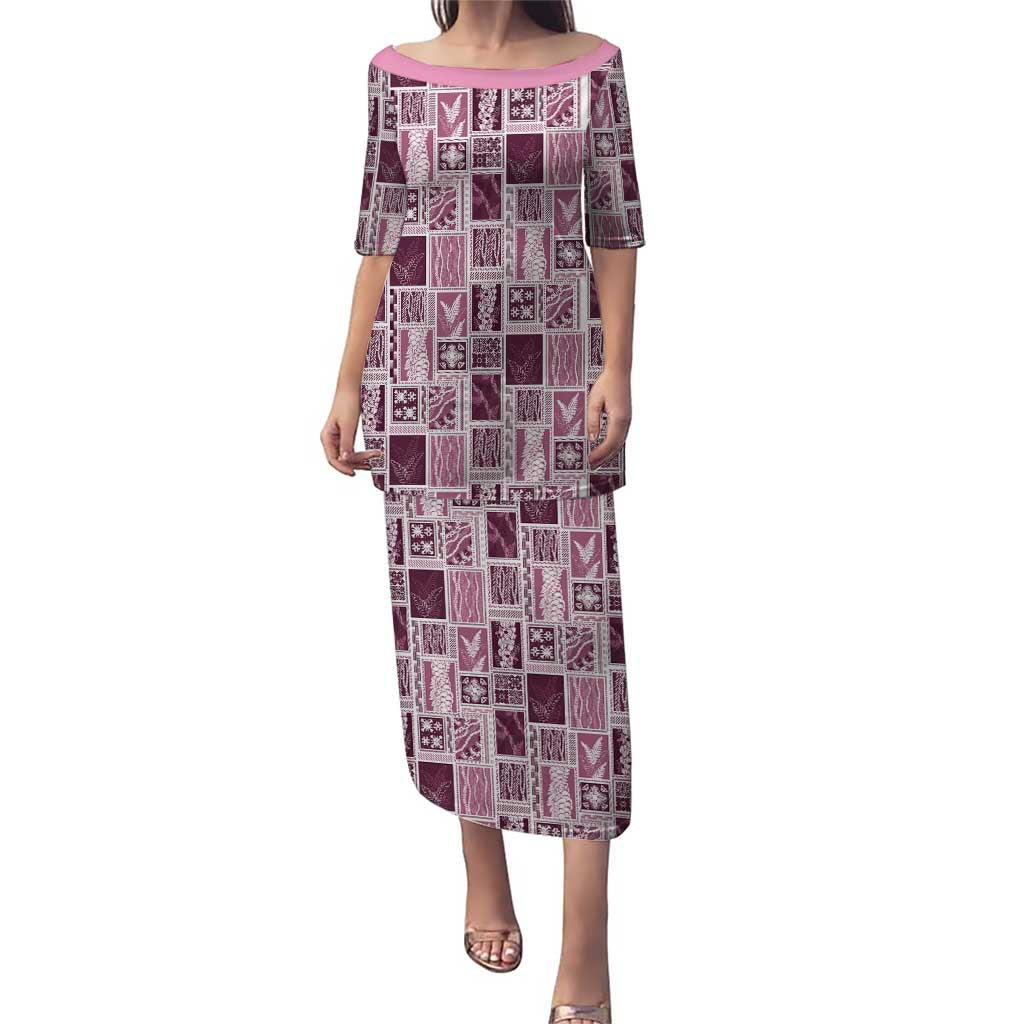 Vintage Aloha Block Quilt Puletasi Pink Inspired Lei Motifs - Polynesian Pride