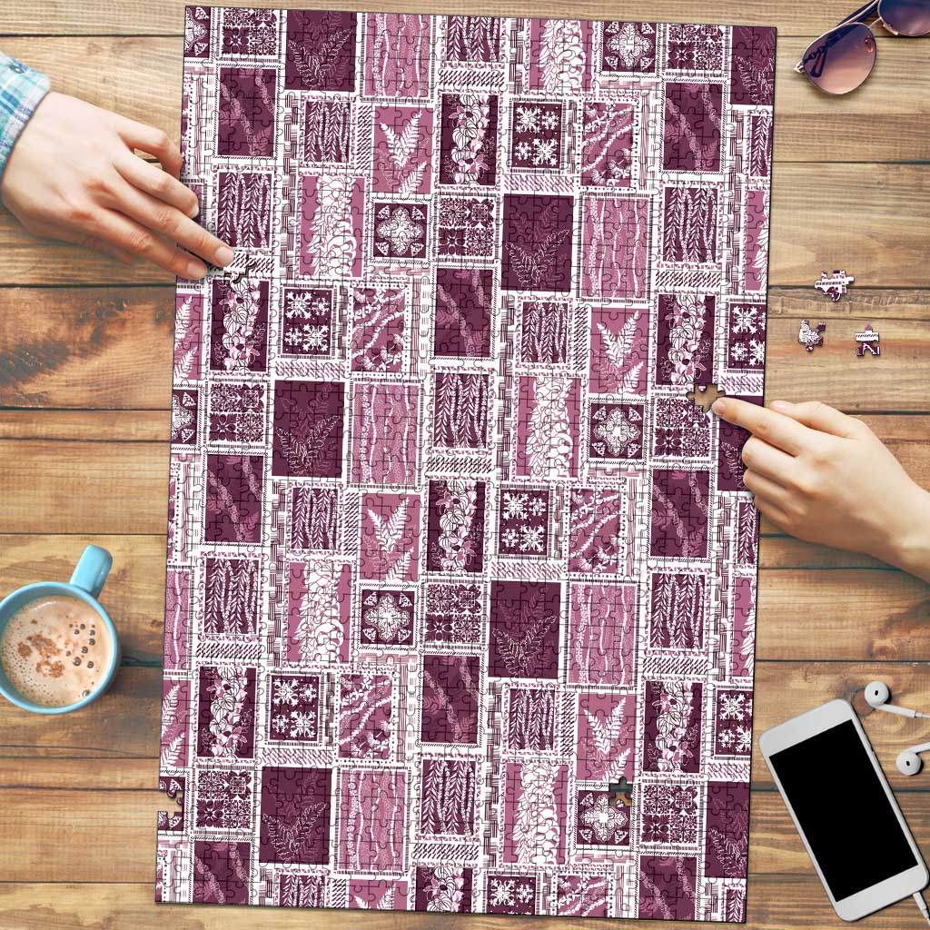 Vintage Aloha Block Quilt Puzzle Pink Inspired Lei Motifs - Polynesian Pride
