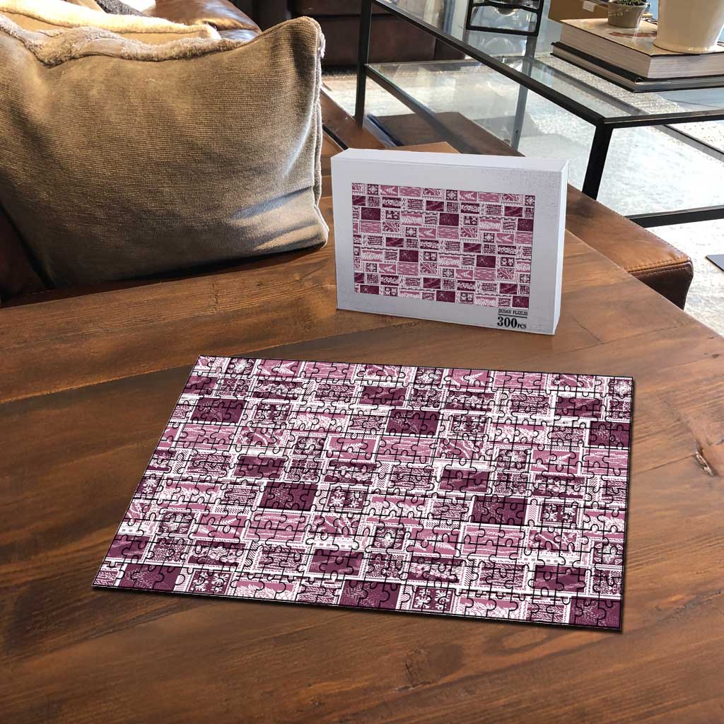 Vintage Aloha Block Quilt Puzzle Pink Inspired Lei Motifs - Polynesian Pride