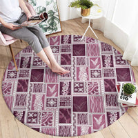 Vintage Aloha Block Quilt Round Carpet Pink Inspired Lei Motifs - Polynesian Pride