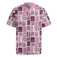 Vintage Aloha Block Quilt Rugby Jersey Pink Inspired Lei Motifs - Polynesian Pride