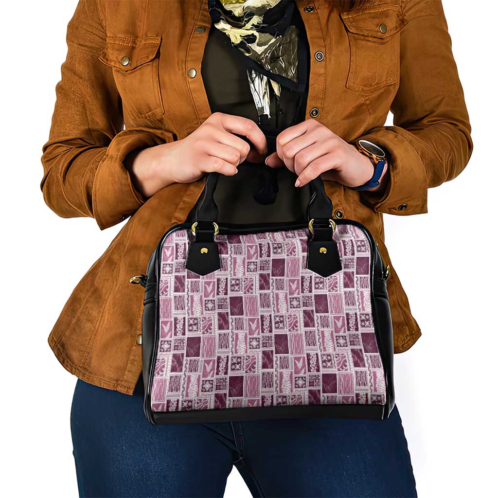 Vintage Aloha Block Quilt Shoulder Handbag Pink Inspired Lei Motifs - Polynesian Pride
