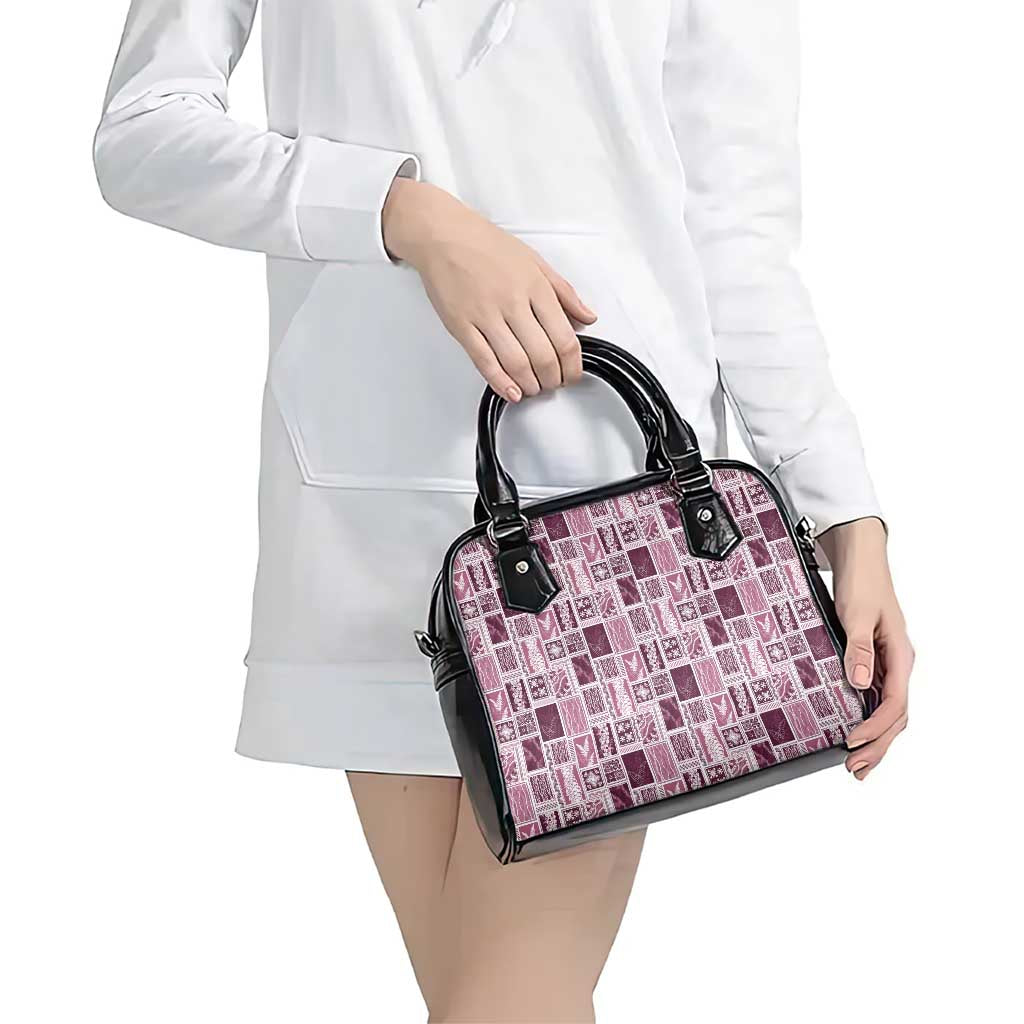 Vintage Aloha Block Quilt Shoulder Handbag Pink Inspired Lei Motifs - Polynesian Pride