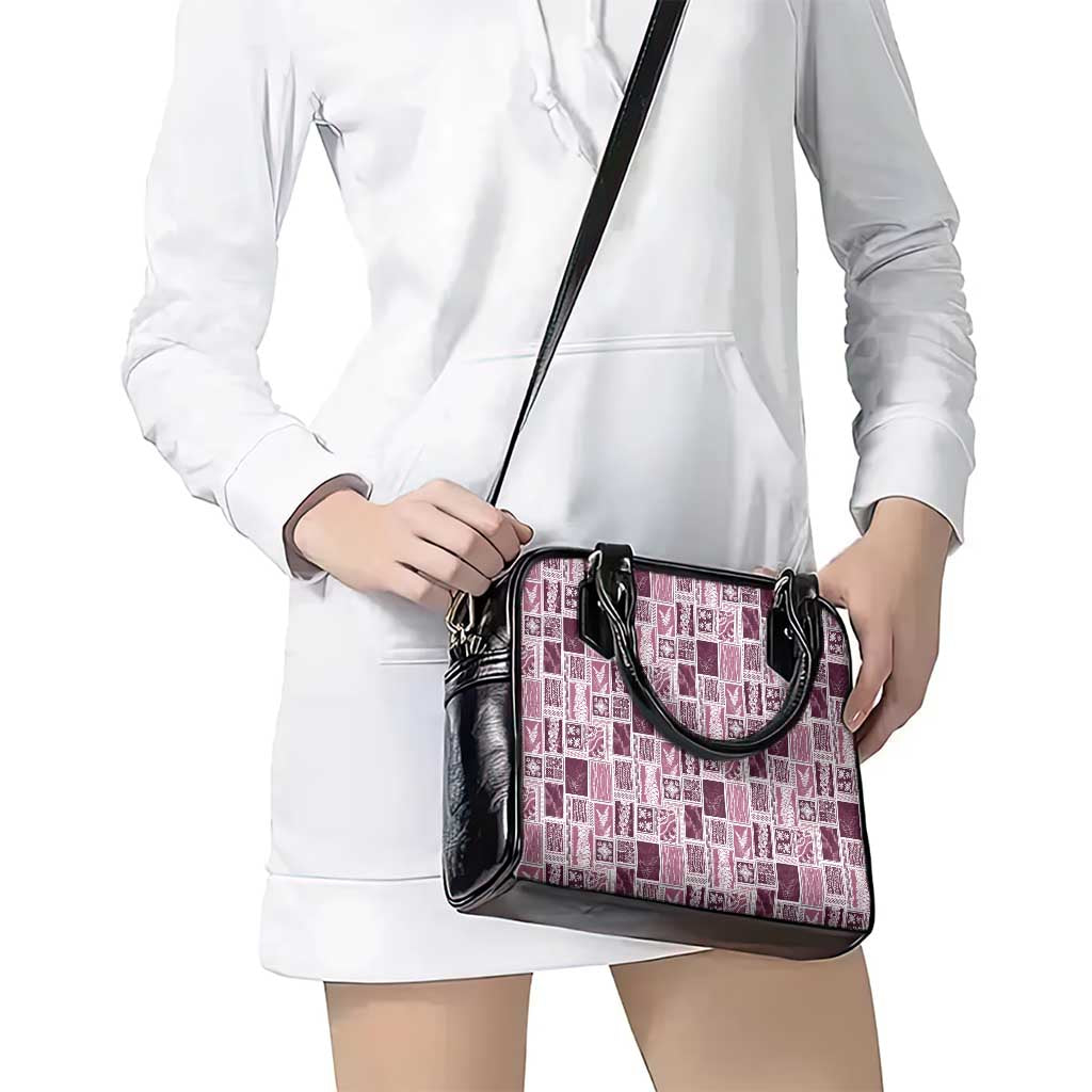 Vintage Aloha Block Quilt Shoulder Handbag Pink Inspired Lei Motifs - Polynesian Pride