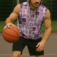 Vintage Aloha Block Quilt Sleeveless Zip Hoodie Pink Inspired Lei Motifs - Polynesian Pride