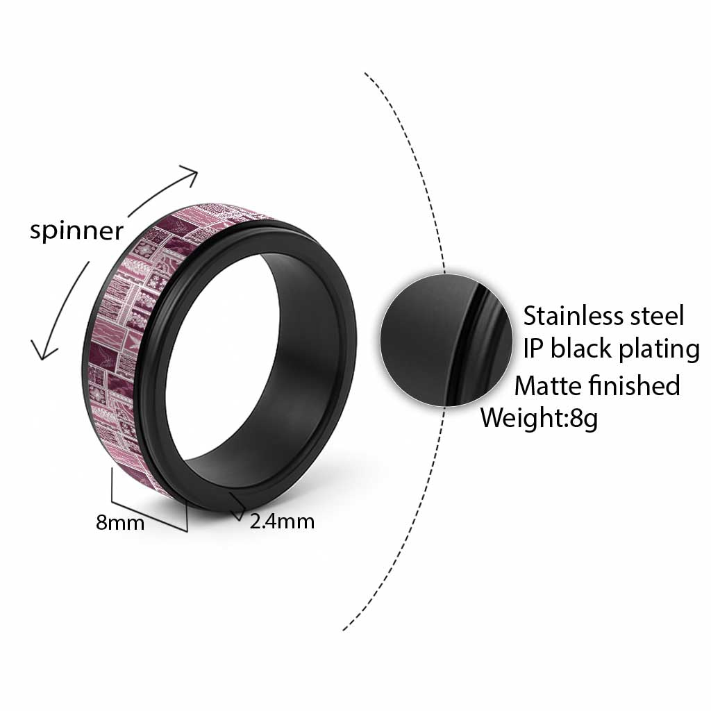 Vintage Aloha Block Quilt Spinner Ring Pink Inspired Lei Motifs - Polynesian Pride