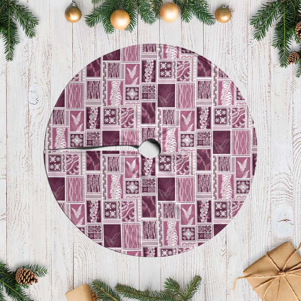 Vintage Aloha Block Quilt Tree Skirt Pink Inspired Lei Motifs - Polynesian Pride