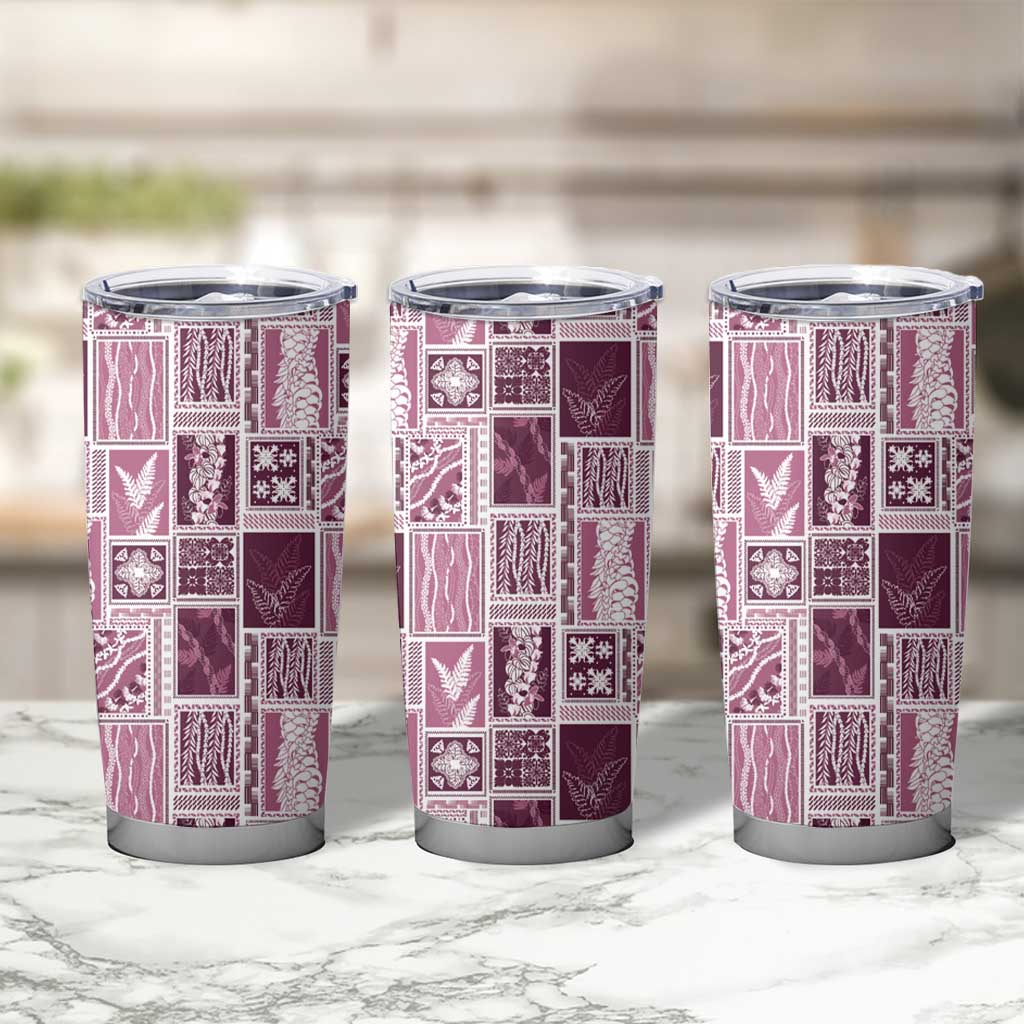 Vintage Aloha Block Quilt Tumbler Cup Pink Inspired Lei Motifs - Polynesian Pride