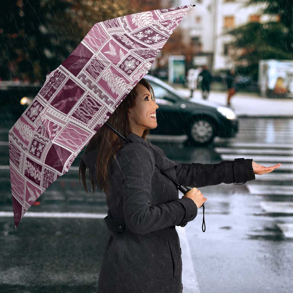 Vintage Aloha Block Quilt Umbrella Pink Inspired Lei Motifs - Polynesian Pride