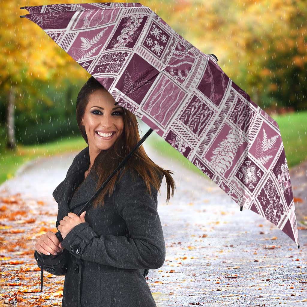 Vintage Aloha Block Quilt Umbrella Pink Inspired Lei Motifs - Polynesian Pride